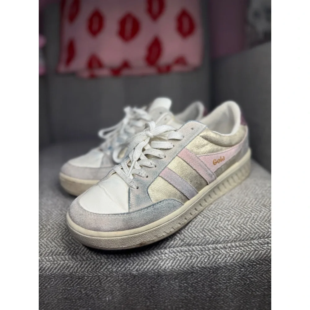 Gola Superslam Blaze Metallic Gold Pastel Sneakers CLB334 Womens 9.5 Low Top